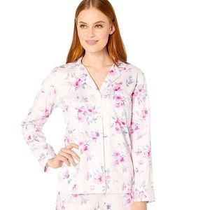 Lauren Ralph Lauren Sateen Woven Long Sleeve PJ Top Pink Floral Sz Medium